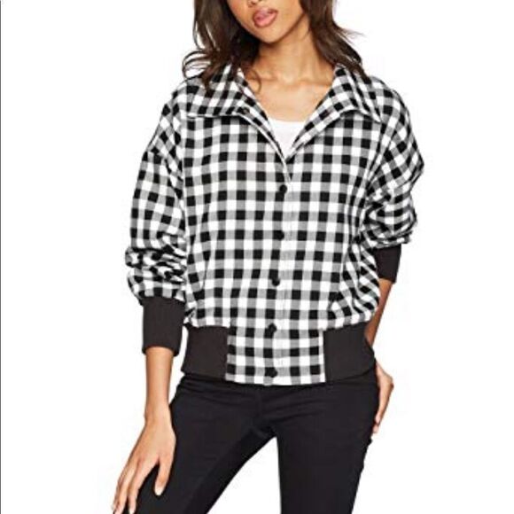 NWT The Fifth Label Black Gingham Bomber Jacket M - Picture 2 of 7